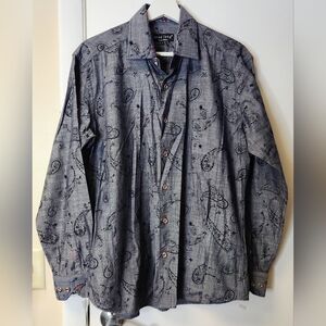 Jared Lang Cotton Chambray Navy Paisley Prints In Size L